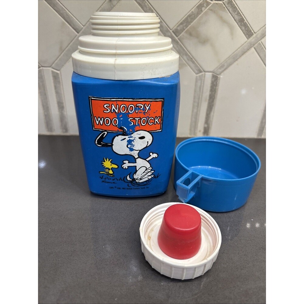 Vintage Snoopy Blue Thermos ONLY - With Cap Top &  Cup (cracked Cup) 1965
